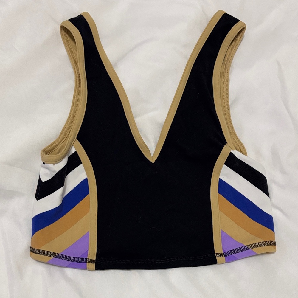 Free People Black and Multicolor V-Neck Top